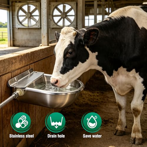 Automatic Horse Waterer Large Livestock Water Bowl 1.35Gal Stainless Steel Trough for Cattle Cow Pig Sheep Pet Dog