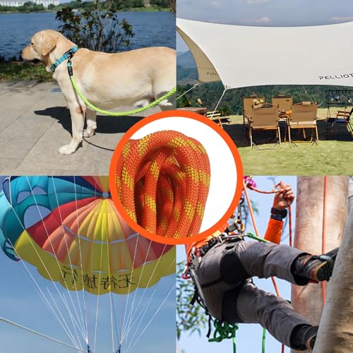 50m Climbing Rope 5/16" for Rescue & Mountaineering, UIAA | High-strength nylon, 8mm 164ft, orange, abrasion & UV resistant, ideal for trekking & outdoor work