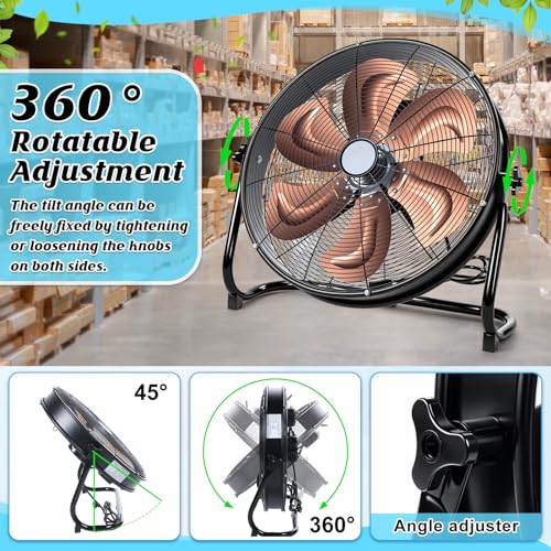 Woanger 20" High Velocity Industrial Floor Fan, 5703 CFM Heavy Duty Drum Fan with 6 Metal Blades, 3-Speed, 360 Degree Rotation, High Airflow Mover for Warehouse, Garage, Factory, Barn & Gym