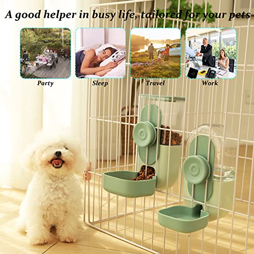 Kenond 35oz Rabbit Food Bowl,Bunny Water Dispenser,Feeders Waterer for Cage | Hanging Auto Ferret Food Water Dispenser, Auto Gravity Pet Feeder and Waterer Set, Cage Cat Food Bowl Dog Feeding Station - color: Green Waterer and Feeder C