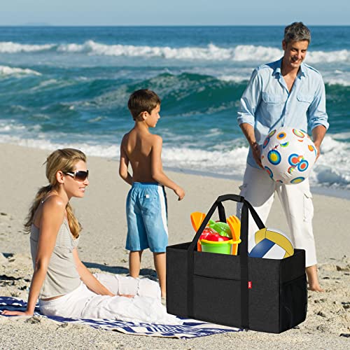 LHZK 2 Pack Extra Large Utility Tote Bag with Metal Wire Frame and the Sides Rinforced, Extra Large Tote Bag with Handle for Pool Beach Laundry Storage (Black) - color: Black, size: 22.5''x10.5''x12''-2 Pack