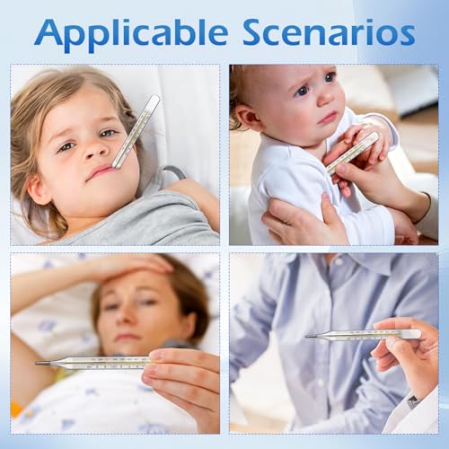 Ciieeo 12Pcs Glass Temperatures Measurement Adult, Temperature Gauge Accurate Temperatures Measurement Testing Tools with Case, Dual Scale Measurement Stick for Oral Underarm Families General Use