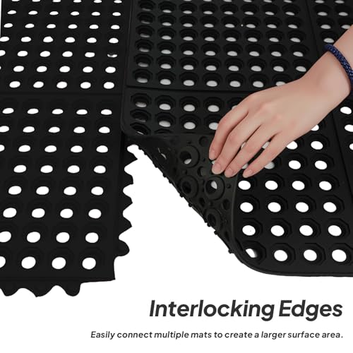 ROVSUN Rubber Floor Mat with Holes, Anti-Fatigue/Non-Slip Drainage Mat, for Industrial Kitchen Restaurant Bar Bathroom Utility Garage Pool Entry Door Mat, Indoor (36'' x 36'' Black 1Pcs)