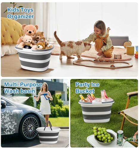 Lesipee Collapsible Bucket 16L with Handles, Foldable Silicone Mop Bucket Space Saving Tub for Laundry, Camping, Beach & Pool Party Ice Bucket, Portable Wash Basin for Home, Car & Outdoor, 4.2 Gallon - style: 16L Bucket