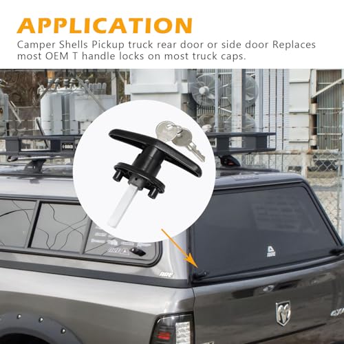 Truck Cap T-Handle Lock Set (Left & Right), Keyed Alike Black Replacement Kit for Camper Shell Topper, Complete Pair (Cam Locks Not Included) - style: Key Lock(Left & Right)