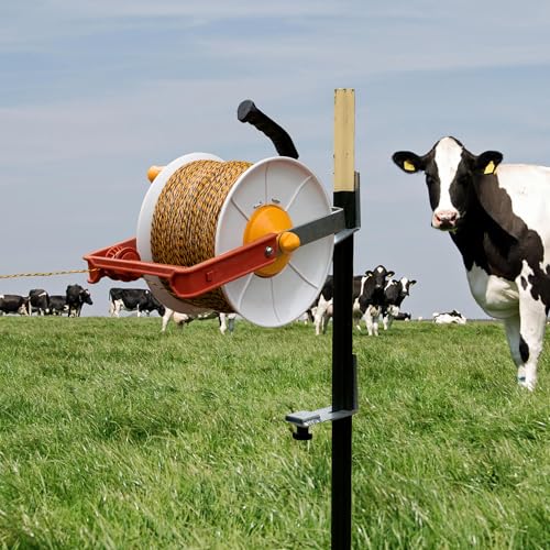 3:1 Geared Reel Prewound Polywire, Electric Fence Wire Reel, with Auxiliary Winding Handle, Plus 1 Free 8 inch Insulgrip, Suitable for Building Farm Electric Fences - size: 1640 ft x 1 standard reel x 1 guide x 1 Handle