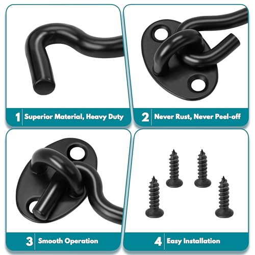2Pack 4" Hook and Eye Gate Door Latch w/Strong Sturdy Screws Black | Solid Thicken Screws Hardware Barn Door Lock for Sliding Door Cabinets Closets Fences Sheds Screen Doors Bathroom Bedroom - color: Black, size: 4 Inch