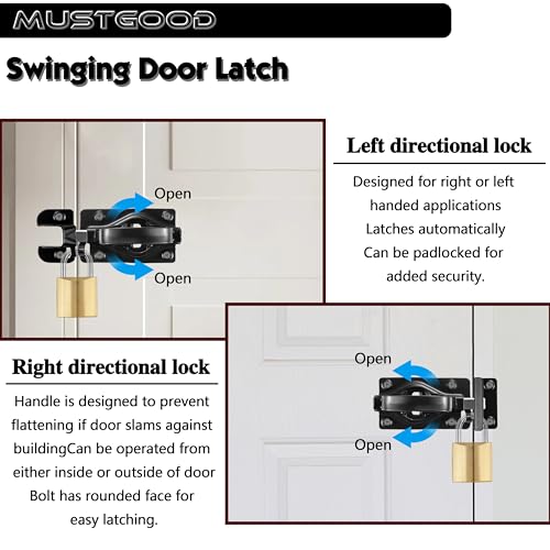 Swinging Shed Door Latch with Handle for Indoor/Outdoor Use, Heavy Duty with WeatherGuard Coating, Black