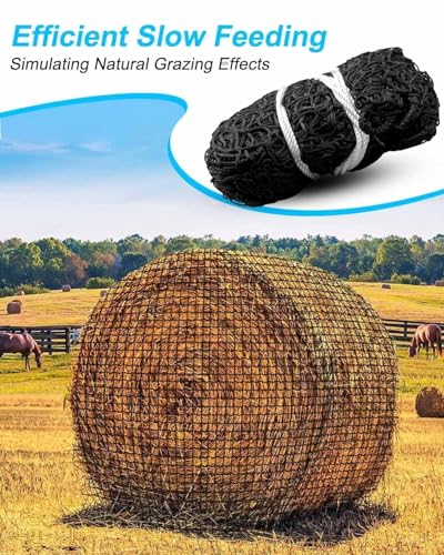 5x5Ft Round Bale Hay Net, Knotless Slow Feeder Hay Net for Horses | Fit Round Bale 4x4-5x5 and Square Bale 3x3x8-4x4x8, for Cattle Sheep in Farms and Pastures, Heavy Duty Livestocks - size: 5x5Ft