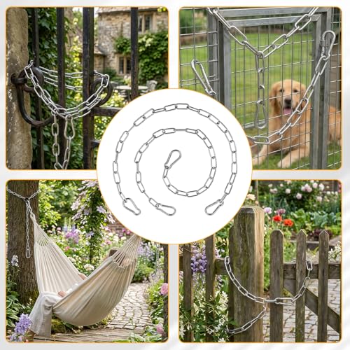 2 Pcs 24" Stainless Steel Gate Chain Lock, 3mm Thick Heavy Duty Gate Link Chain with Double-Ended Hooks for Fences, Garden and Farm Use