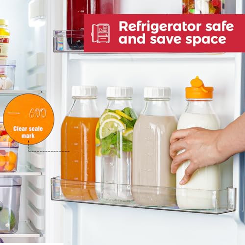 32 oz Glass Milk Bottles with Lid & Silicone Dispenser Cap, 2 Pack | Airtight Screw Lid, Leak-proof Design, Scale Markings for Breastmilk Storage, BPA-free Glass, Reusable, Fridge-safe