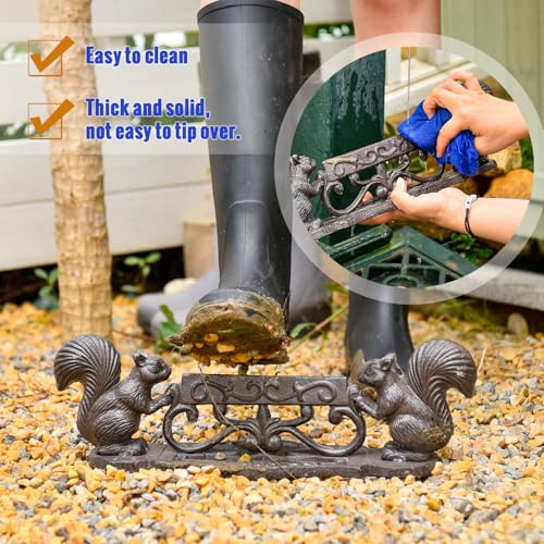 Sungmor Cast Iron Boot Scraper, Rustic Black Squirrel Boot Cleaner | Garden Front Door Entrance Shoe Scrubber Mat, Farmhouse Outdoor Patio Decorative Mud Cleaner