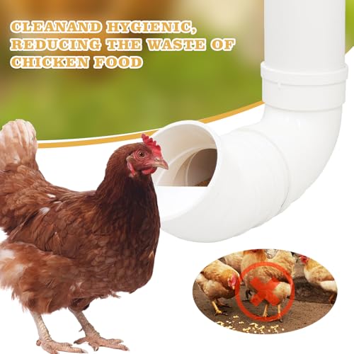 2-Pack Chicken Feeders No Waste, Chicken Feeder Kit with a Big One and a Small One, Automatic Chicken Feeder for Chicken Coop, PVC Gravity Poultry Feeders for Chickens, Ducks, Turkeys, Geese