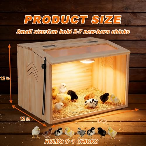 Chick Brooder Box,Brooder Box for Chicks,16" Lx12 Wx11 H, Ducks,Chicken Coop,Quail cage,2 Washable Liners,Adjustable Temperature Control.