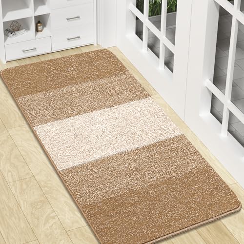 Kitinjoy Indoor Outdoor Door Mat, 47x20 Non-Slip Dirt Trapper Doormats | Camel Low-Profile Washable Inside Entrance Front Floor Mat, Sturdy Soft Entry Striped Doormats for Entryway - color: Camel, size: 47'' X 20''