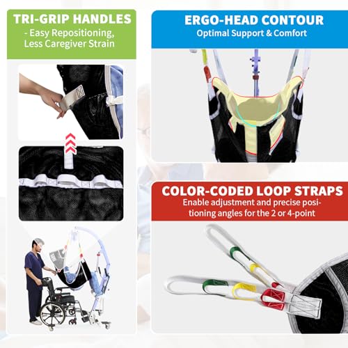 EZ Assistive Patient Lift Sling with Commode - Patient Lifting Slings for Transfer - Medical Full Body Straps for Elderly, Disabled,Nursing,Caregiver - SWL 500 lbs (Large-Black-1 PC) - size: Large-Black-1 PC