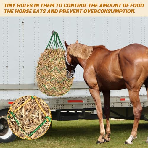 2PCS Hay Nets for Horses,2.36"x2.36" Holes 40”Horse Hay Feeder Net for Slower Feeding,Strong Load-Bearing Hay Bag Hanging for Horse Stable Trailer (Green) - color: Green