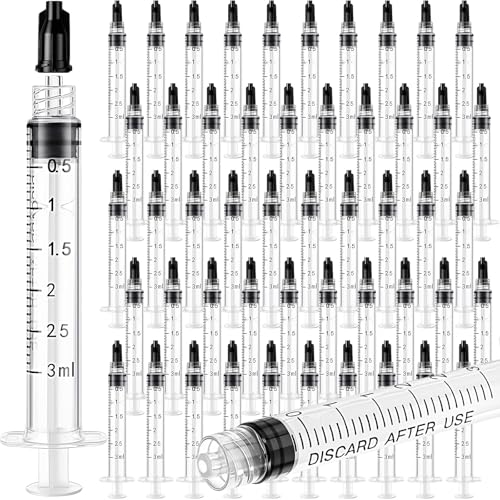 TrelaCo 50 Pack Syringe Without Needle Disposable Plastic Syringes with Cap Measuring Dispensing Tools Individually Sealed for Pets Feeding(3 ml) - size: 3 ml