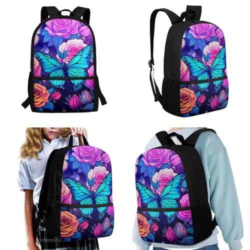 Upetstory 5 In 1 Butterfly Backpack for Girls 6-8 8-10 Kids School Bag Set with Lunch Bags Pencil Case Teen Girls School Bookbag Elementary Kindergarten Water Bottle Sleeve Book Cover - color: Butterfly