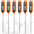 6 Pcs Instant Read Meat Thermometer Long Probe,Orange | Probe Waterproof Digital Thermometer, For Cooking BBQ Water Milk Liquids, Quick Accurate Food Temperature - color: Orange