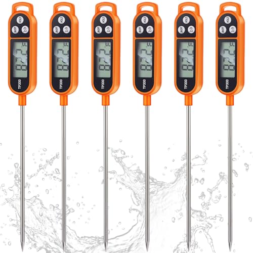 6 Pcs Instant Read Meat Thermometer Long Probe,Orange | Probe Waterproof Digital Thermometer, For Cooking BBQ Water Milk Liquids, Quick Accurate Food Temperature - color: Orange