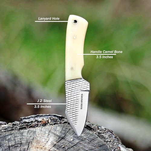 Custom Handmade 7'' fixed blade hoof rasp knife/Cow boy knife/Damascus steel Bull cutter knife, cowboy knives with pancake leather sheath (SUSA 120) - color: SUSA 120