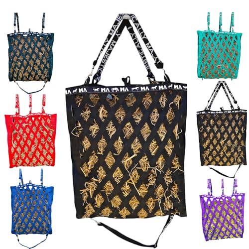 Majestic Ally Double Side Open Slow Feeder Hay Bag - Diamond shaped Obliquely Placed Webbing (Black) - color: Black