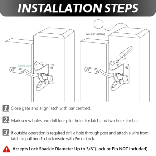 Self-Locking Gate Latch for Wooden Fence Pull String, | Heavy Duty Automatic Gravity Lever Gate Latches with Longer Fasteners & Pull String for Garden, Outdoor Farm Garden Yard