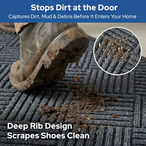 Barnyard Designs Premium Gray Non-Slip Door Mat (17" x 30", 2-Pack) | Heavy-Duty Entrance Rugs with Rubber Backing for Entryway, Patio, or Porch; Indoor and Outdoor; Set of 2 - size: 1'5" x 2'6"