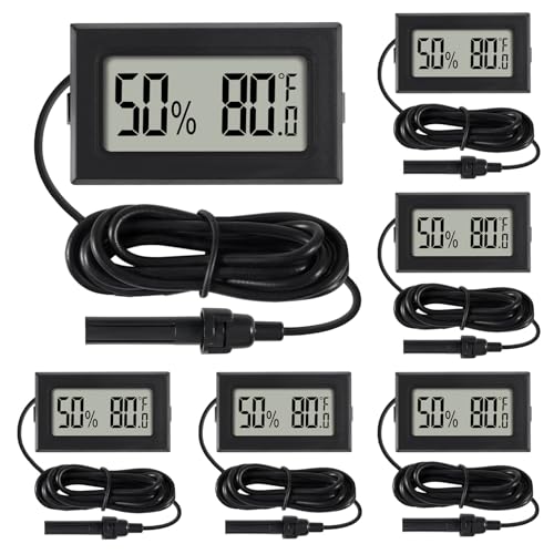 6Pcs Mini Digital Thermometer Hygrometer Gauge with Probe Sensor LCD Display Meter Indoor Temperature Humidity Fahrenheit Meter for Incubator Reptile Plant Tank Garden ℉ - size: 6 pcs