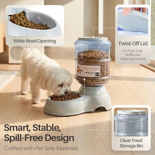 Flexzion Gravity Pet Feeder, Dog and Cat Food Dispenser, 1-Gallon Capacity | Self-Replenishing Dry Food Station with Non-Skid Feet and a Carry Handle; Holds Approximately 4-6 Lb Of Kibble - color: Feeder, size: 4-6 lb Feeder (1 Gallon)