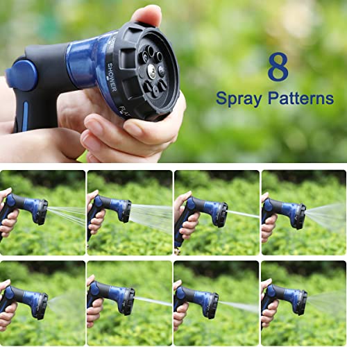 FANHAO Heavy Duty Garden Hose Nozzle, Metal Hose Sprayer Easy Thumb Control | 8 Spray Patterns, Rustproof Water Nozzle, Non-Slip Ergonomic Grip, Elder & Child Friendly for Garden, Car & Pet, Blue - color: Blue