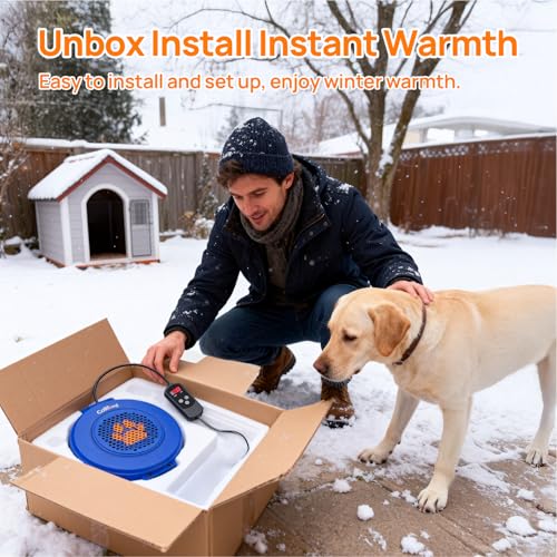 500W Dog House Heater with Thermostat, 24H Timer & Smart 40-115°F Adjustable Pet House Heater, 9.8FT Chew-Proof Cord, Kennel Heaters, Chicken Coop Heaters, Cat & Outdoor Animals