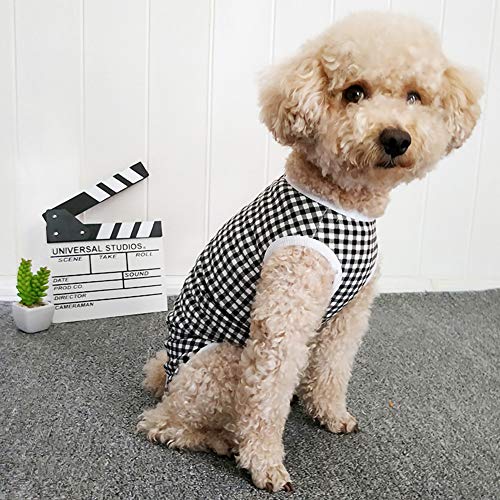 Dog’s Recovery Suit Post Surgery Shirt for Puppy, Wound Protective Clothes for Little Animals(Black White Plaid-XXS) - color: black white plaid, size: XX-Small