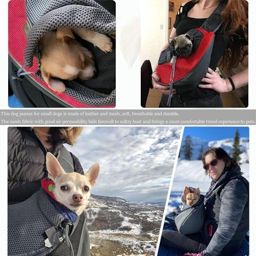 Dog Pet Sling Carrier Puppy Cat Sling Mesh Carrying Bag Adjustable Strap Breathble Small Dog Cat Satchel Carrier Hand Free Safe Front Backpack Soft Foldable Pet Purse Pouch Travel Outdoor - color: Red