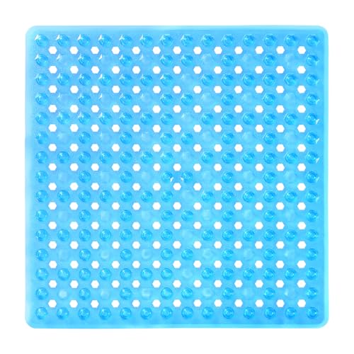 Yimobra Square Shower Floor Mat Non Slip, 21"X21" Machine Washable Bath Tub Mat, Soft on Feet, Bathmat with Drain Holes and Suction Cups, Fast Draining, Clear Blue - color: Clear Blue, size: 21 X 21 Inch