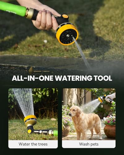 RAINPOINT Garden Hose Nozzle - 100% Heavy Duty Metal Thumb Control Spray Nozzles for Garden Hose High Pressure, 10 Pattern Water Hose Nozzle for Car Wash, Watering Lawn, Pets, Bright Yellow - color: Bright Yellow
