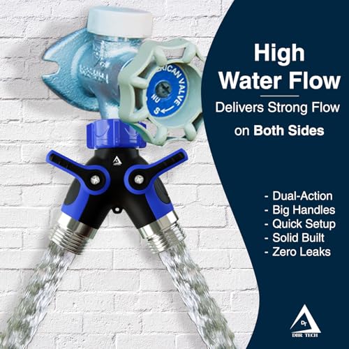 DBR Tech® Hose Splitter 2 Way, Heavy Duty Metal Connector, Two Way Garden Hose Splitter, High Flow Spigot Faucet Bib Adapter, Solid Double Y Shut Off Valve for Outdoor Gardening Hoses, Blue - color: Blue