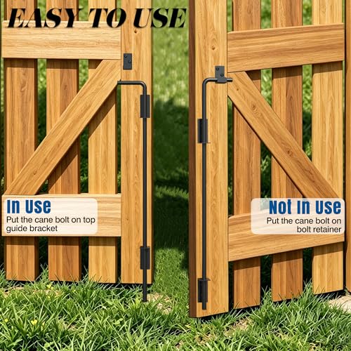Heavy Duty Cane Bolt Gate Drop Rod, 24" Black Gate Latches Hardware for Wood Fence/Metal/Vinyl/Double Gates, Outdoor Gate Ground Latch Drop Rod with Mounting Screws, 1 Pack - size: 24 Inch