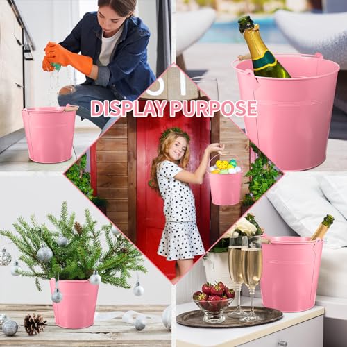 Didaey 12 Pcs 9 Quart Large Galvanized Metal Buckets with Handle Inch Heavy Duty Stainless Steel Pails Round Pail for Party Wedding, Crafts, Utensils, Table Centerpieces (Pink) - color: Pink