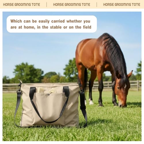 Abbylike 15 Pieces Horse Grooming Kit with Organizer Tote Bag Tack Room Supplies Horse Brush Sets Care Equine Cleaning Kit Shedding Grooming Massaging Tools (Beige) - color: Beige