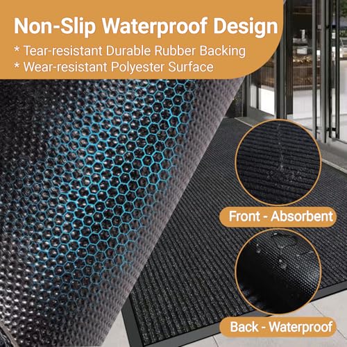 Commercial Rugs 4'x10' Rubber Backed Outdoor Mat Non-Slip Waterproof Large | Heavy Duty Wind Resistant, Industrial Front Door Mat, for High Traffic Entrance, Business Office Garage Hallway Entryway - size: 4' x 10' (Rectangular)