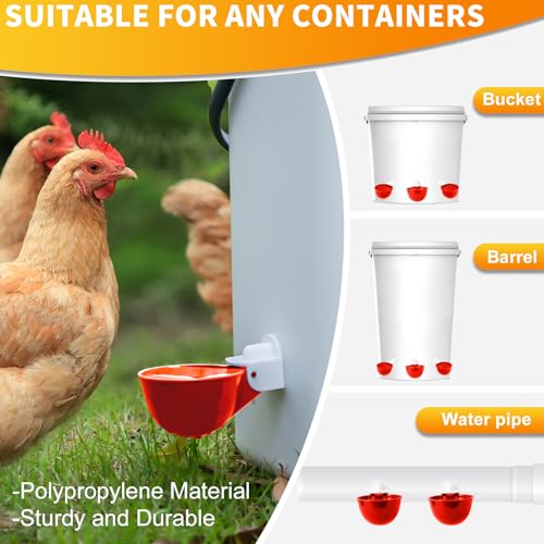 Chicken Water Cups 12 Pack, Automatic Filling Waterer Feeder Bowl, Gravity Poultry Watering System, Chicken Water Dispenser, Chicken Coop Accessories for Hens, Duck, Goose, Turkey (Red) - color: Red 12 cups