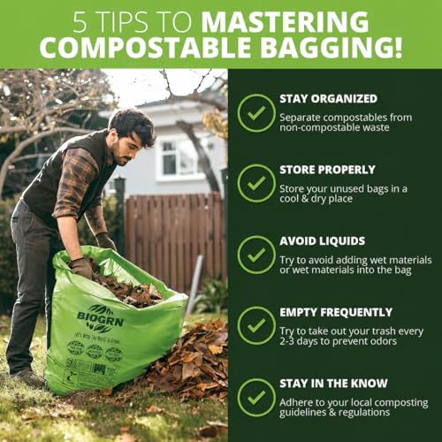 60-64 Gallon Compostable Trash Bags, 12 Count, 2 Mil Heavy Duty Flat Top Large Trash Bags, 243L Lawn & Yard Waste Bags for Outdoor Garden Cleanup, ASTM D6400 BPI & OK Compost HOME Certified - color: 64 Gallon Flat Top, 12 Count