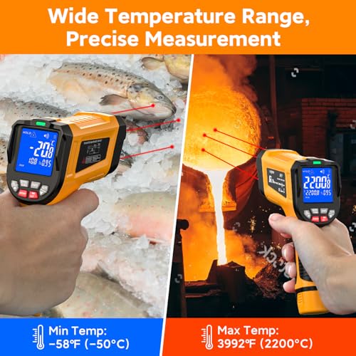 Infrared Thermometer Temperature Gun 3992°F 50:1, | Triple-Laser IR Temp Gun for Industrial Furnace Kiln Foundry Steel Welding HVAC Engine Diagnostic Tool - color: -58°F to 3992°F