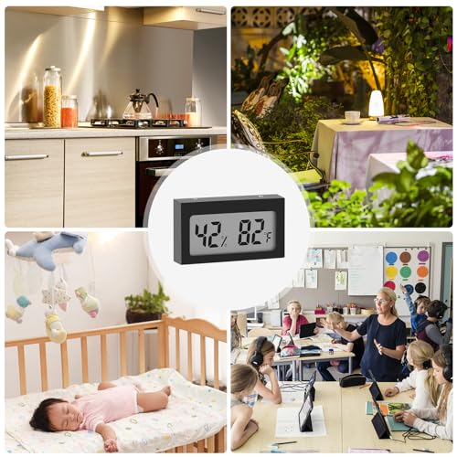Digital Hygrometer Thermometer with LCD Display Indoor Temperature Gauge Humidity Meter for Home or Greenhouse (Black, 4 Pack) - color: Black