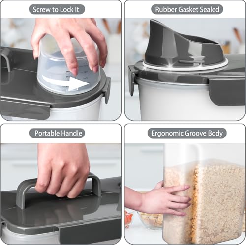 Komzon Rice Storage Containers, Rice dispenser with Pouring Spout Portable Handle for Flour, Pasta, Grain and Baking, Pet Dog Cat Bird Food Container 20 LB Grey - color: 20lb Grey