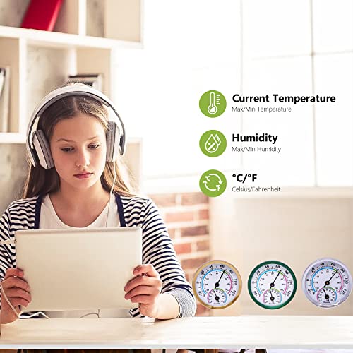 Mini Indoor Thermometer Hygrometer Analog 2 in 1 Temperature Humidity Monitor Gauge for Home, Room, Outdoor, Offices, Display Mechanical (No Battery Needed) (Silver-2 Pack, Silver-2 Pack) - color: Silver-2 Pack, size: Silver-2 Pack