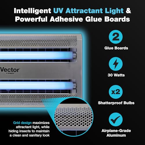Catchmaster Vector 30 Silver Wall-Mounted UV Fly Light Trap - 1,500 sq. ft. Catch Zone, Fly Trap for Food Prep & Dining Areas, Deli, Meat & Bakery, Clean Medical Spaces, UV Lamp Flying Insect Killer - style: 30W Silver