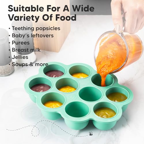 KeaBabies Silicone Food Freezer Trays with Lid, 2oz x 10 Pods(Alpine Green) | Baby Food Storage Containers, Easy Puree Meal Prep, Breast Milk Silicone Freezer Molds, Dishwasher, Microwave Safe, BPA-Free - color: Alpine Green